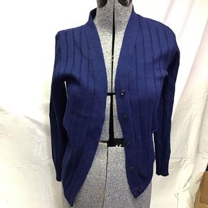 Vintage Navy Ribbed Button-Down Cardigan